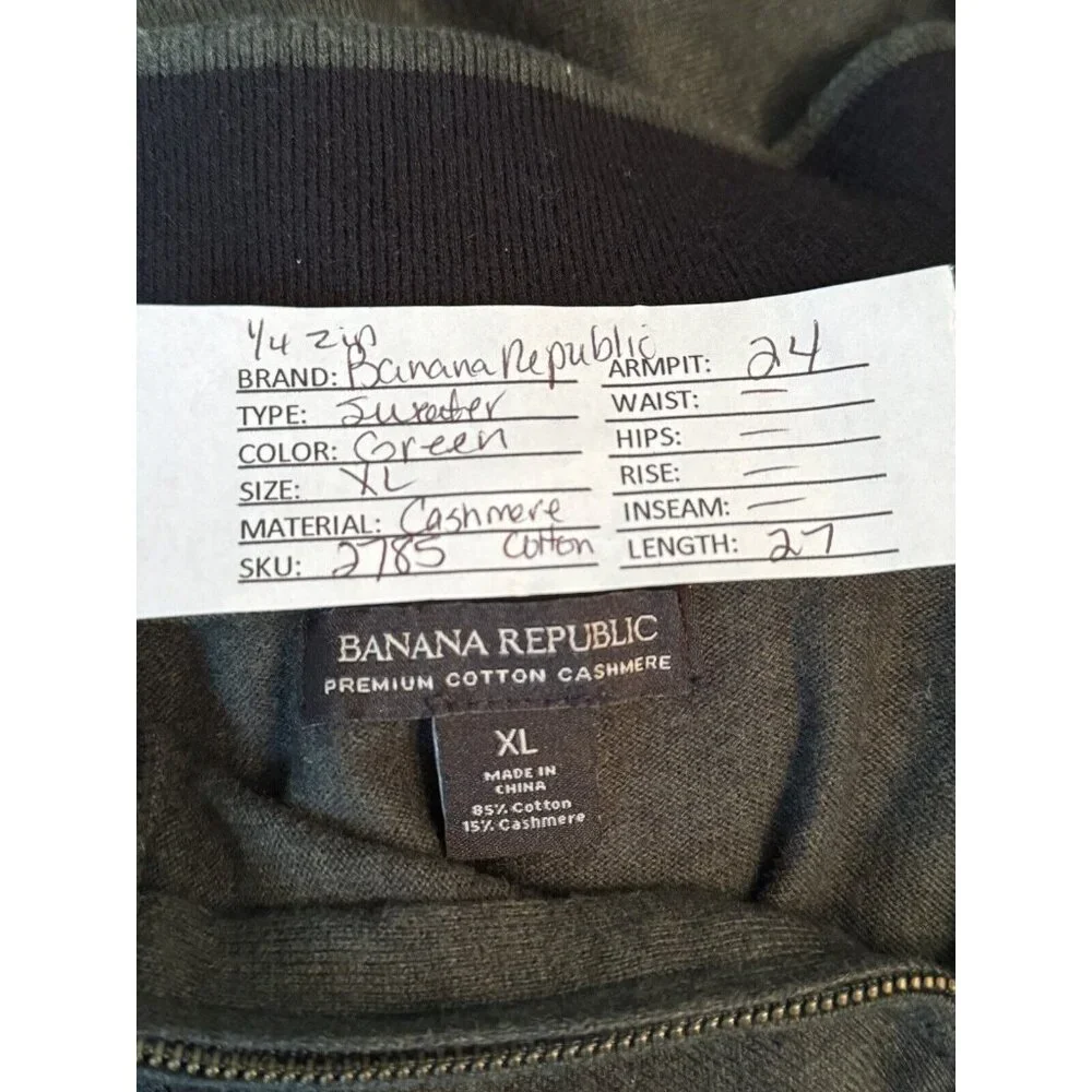 Banana Republic Gray Heritage Sweater Mens XL Cotton Cashmere Blend Quarter Zip